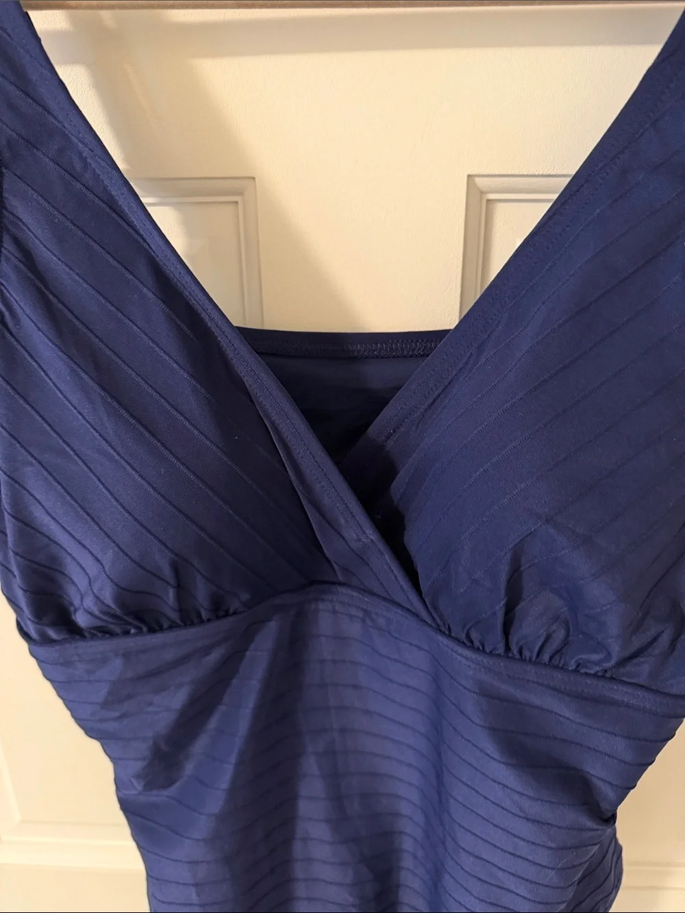 NWT Lands' End Women's Navy Ribbed V-Neck One Piece Swimsuit Size Large 14-16